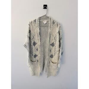 Lost + Wander Fuzzy Knit Open Cardigan Gray & Cream-Size XS/S